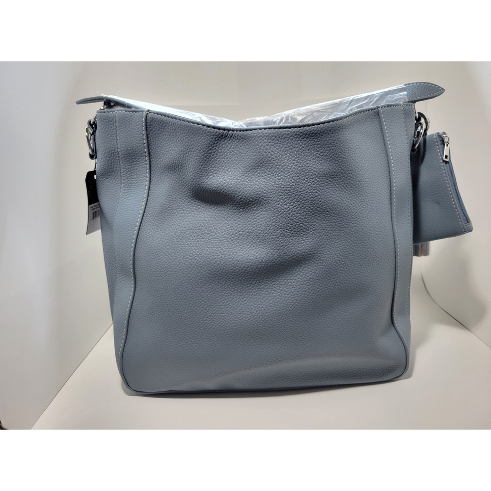 Julia Buxton Blue Vegan Leather Hobo Bag 165B07 Tassel Crossbody Strap New - Picture 8 of 12